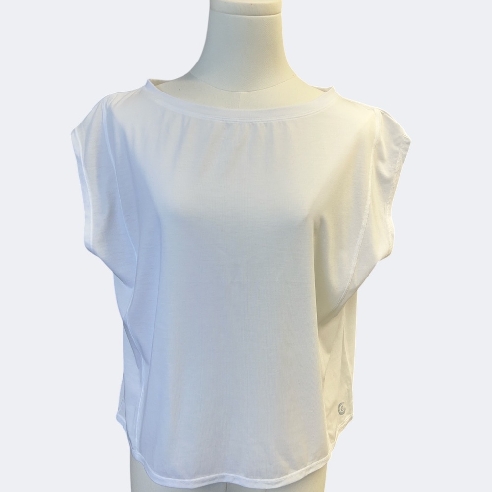 Calme‎ Johnny Was Top Women M White Open Keyhole Back Pullover Atleisure Stretch
